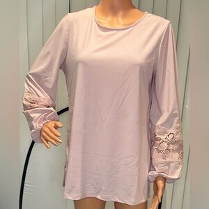 Dennis Basso Pink Lace Sleeve Top